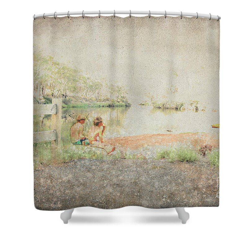 River Shower Curtain featuring the photograph Two Boys by Elaine Teague