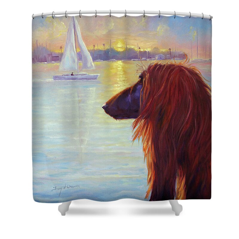 Afghan Hound Shower Curtain featuring the painting Watching the Sailboats #1 by Terry Chacon