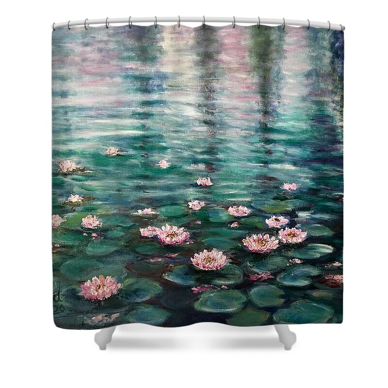Water Shower Curtain featuring the painting Water lilies #2 by Laila Awad Jamaleldin