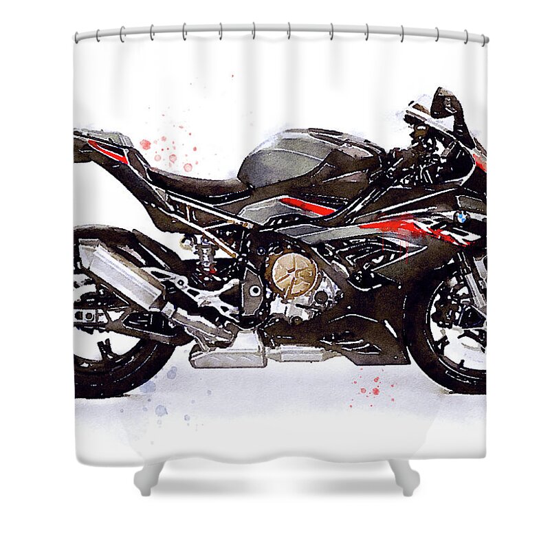 Sport Shower Curtain featuring the painting Watercolor Motorcycle BMW S1000RR - original artwork by Vart. #1 by Vart Studio