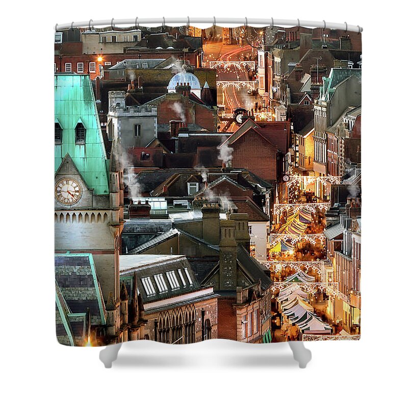 Winchester Shower Curtain featuring the photograph Winchester City night view at Christmas #2 by Simon Bratt