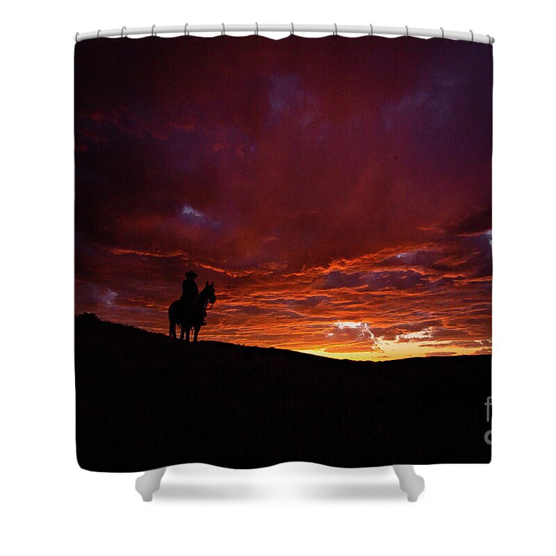 Cowboy Shower Curtain featuring the photograph Wyoming Sunset #1 by Terri Cage