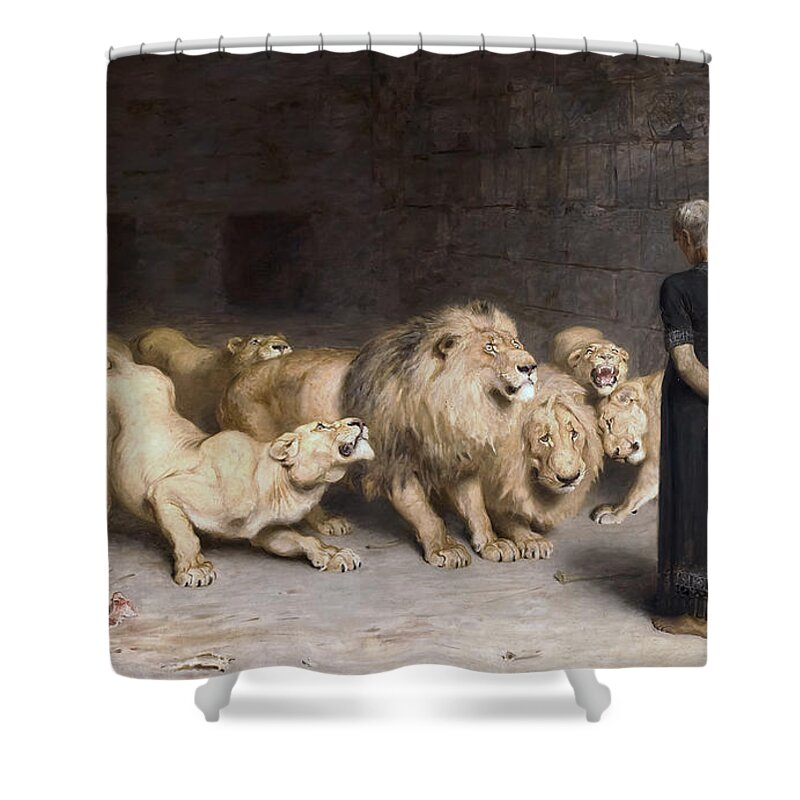 Briton Riviere Shower Curtain featuring the painting Daniel in the Lions' Den by Briton Riviere by Mango Art