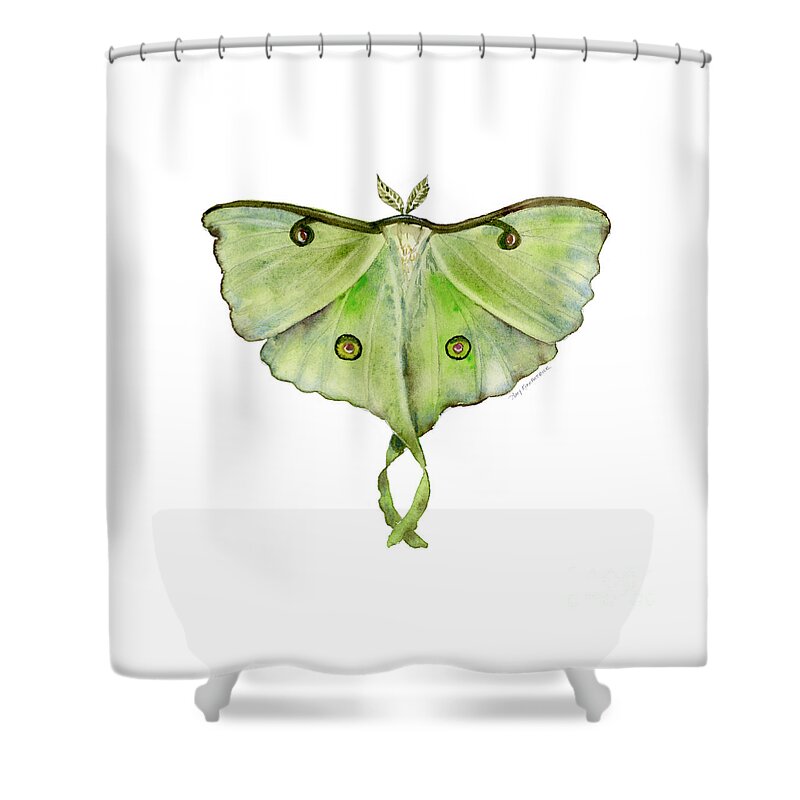 Green Butterfly Shower Curtain featuring the painting 100 Luna Moth by Amy Kirkpatrick