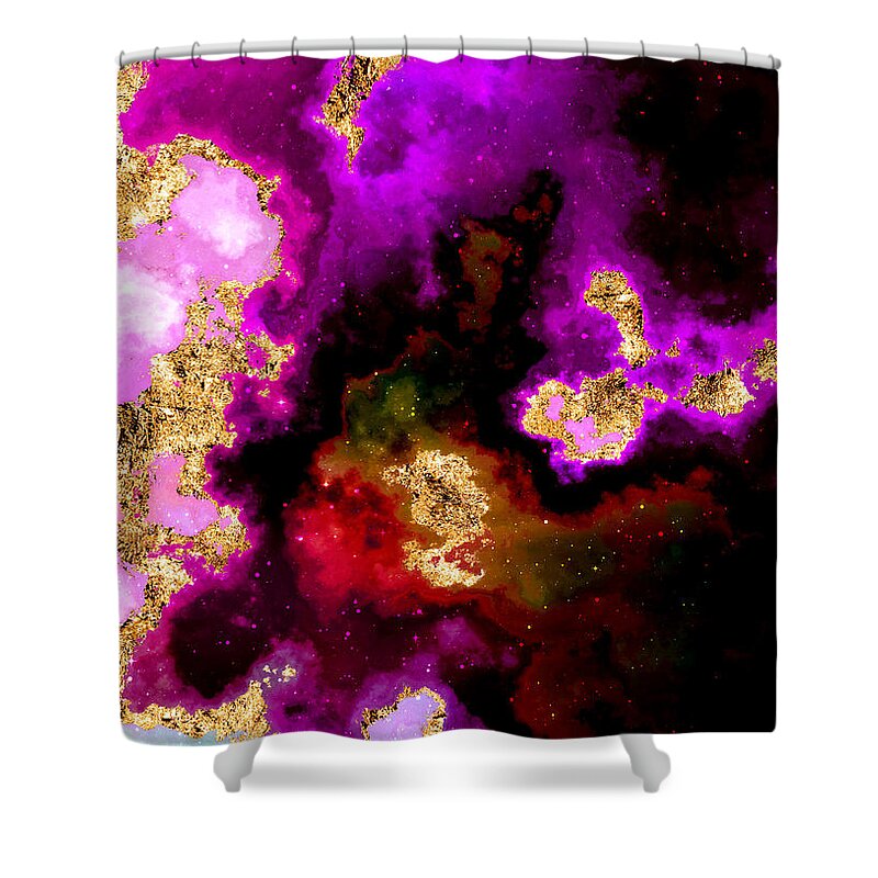 Holyrockarts Shower Curtain featuring the mixed media 100 Starry Nebulas in Space Abstract Digital Painting 008 by Holy Rock Design