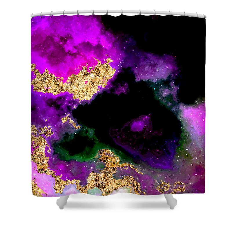 Holyrockarts Shower Curtain featuring the mixed media 100 Starry Nebulas in Space Abstract Digital Painting 054 by Holy Rock Design
