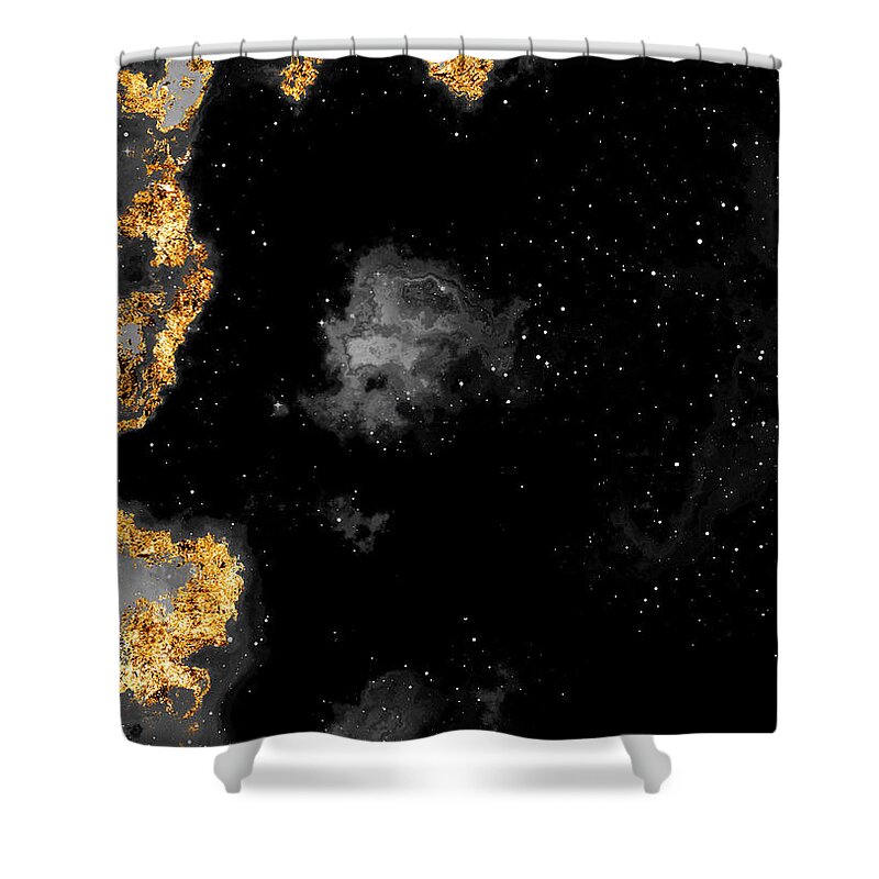 Holyrockarts Shower Curtain featuring the mixed media 100 Starry Nebulas in Space Black and White Abstract Digital Painting 117 by Holy Rock Design