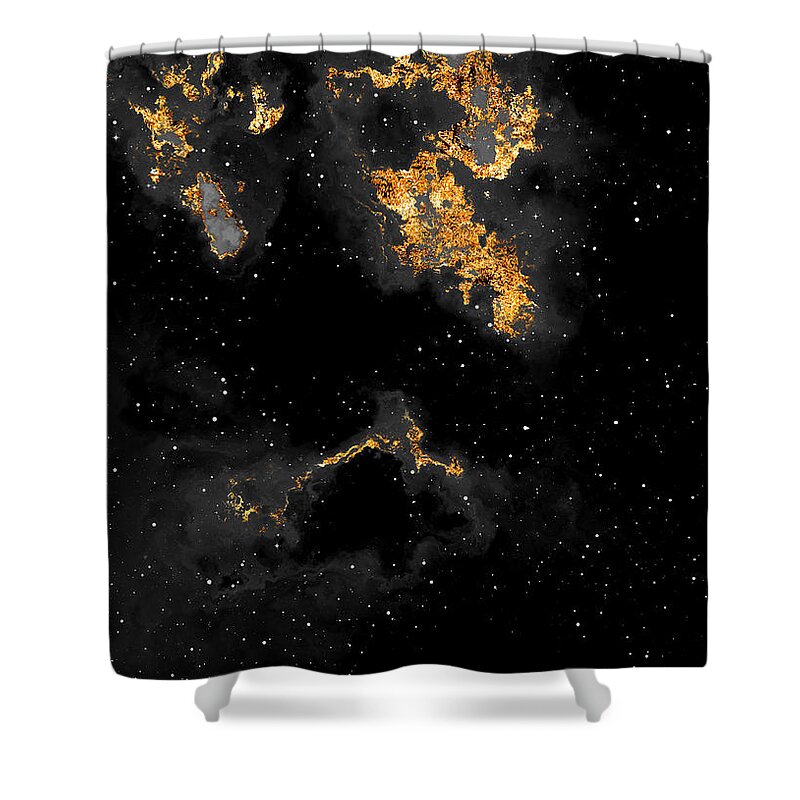 Holyrockarts Shower Curtain featuring the mixed media 100 Starry Nebulas in Space Black and White Abstract Digital Painting 118 by Holy Rock Design