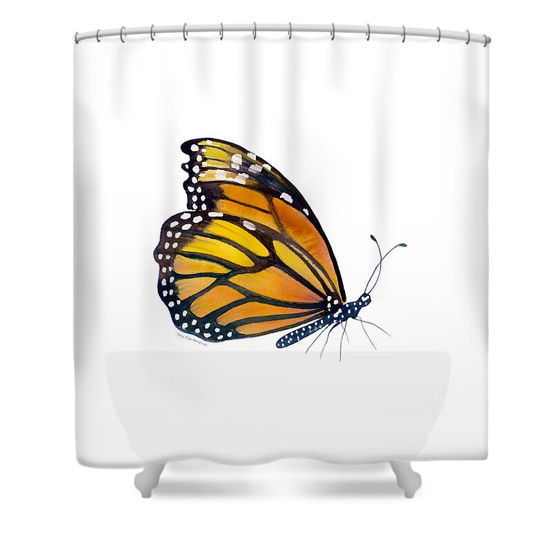 Monarch Butterfly Shower Curtain featuring the painting 103 Perched Monarch Butterfly by Amy Kirkpatrick
