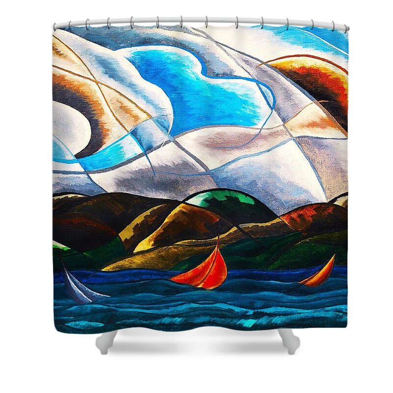 Arthur Dove Shower Curtain featuring the painting Clouds and Water by Arthur Dove by Mango Art
