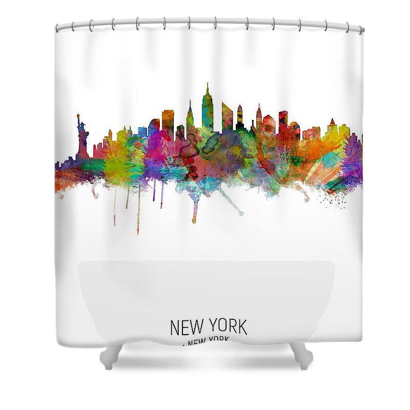New York Shower Curtain featuring the digital art New York City Skyline #12 by Michael Tompsett