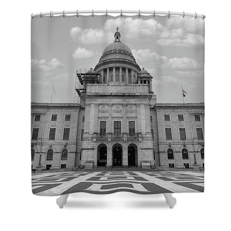 Democrats Shower Curtain featuring the photograph Rhode Island state capitol building in black and white by Eldon McGraw