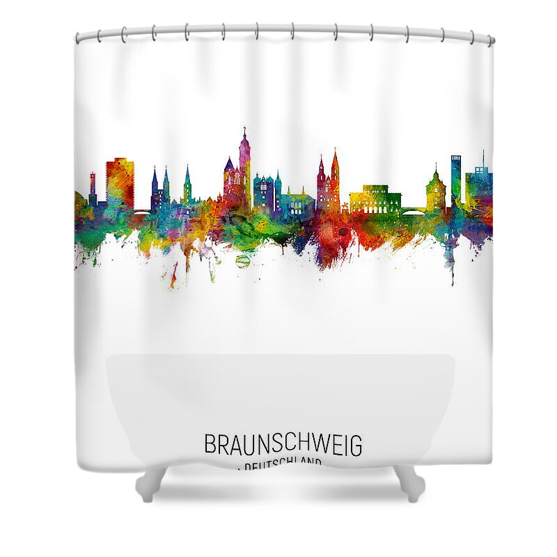 Braunschweig Shower Curtain featuring the digital art Braunschweig Germany Skyline by Michael Tompsett