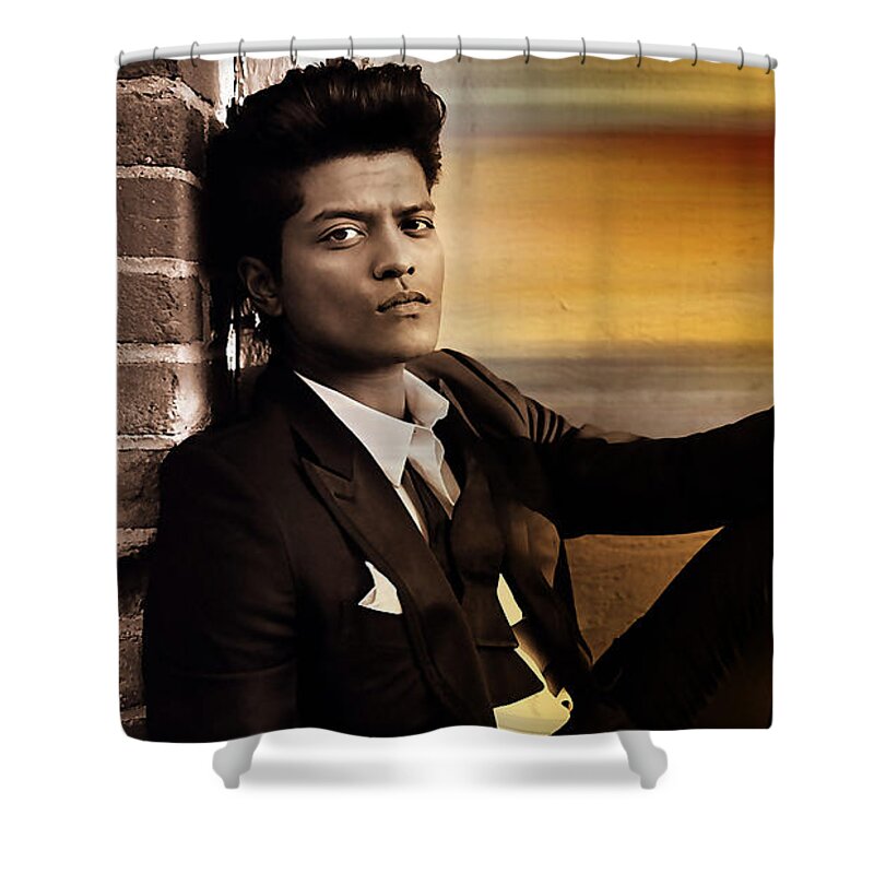 Bruno Mars Digital Art Mixed Media Shower Curtain featuring the mixed media Bruno Mars #13 by Marvin Blaine