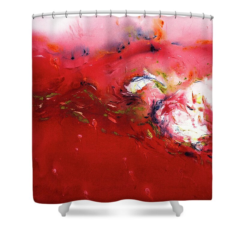  Shower Curtain featuring the painting 'Red wave or now I see it now I don't' by Petra Rau