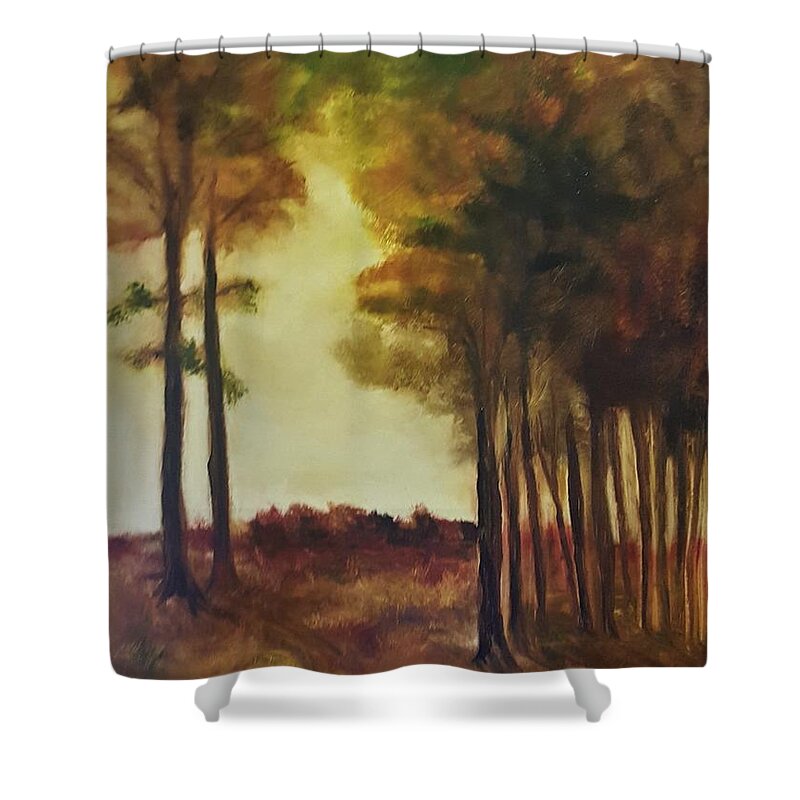 Tonalism Shower Curtain featuring the painting 13 Trees and Jethro Tull   5420 by Cheryl Nancy Ann Gordon