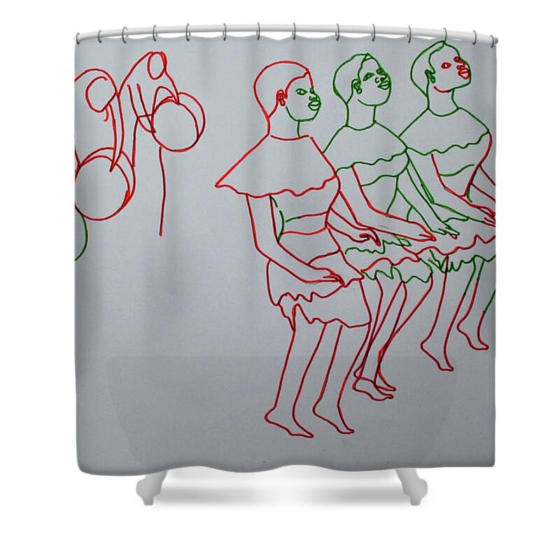  Shower Curtain featuring the painting Acholi Traditional Dance Uganda #14 by Gloria Ssali