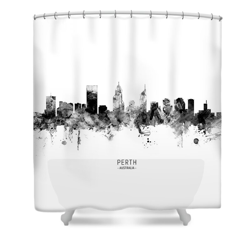 Perth Shower Curtain featuring the digital art Perth Australia Skyline #14 by Michael Tompsett