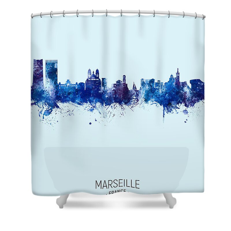 Marseille Shower Curtain featuring the digital art Marseille France Skyline #15 by Michael Tompsett