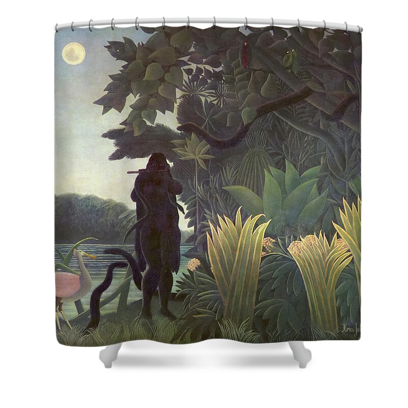 Rousseau Shower Curtain featuring the painting The Snake Charmer by Henri Rousseau by Mango Art