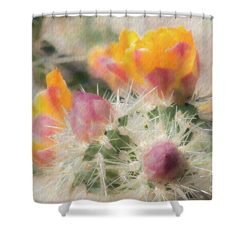 Cactus Shower Curtain featuring the photograph 1620 Watercolor Cactus Blossom by Kenneth Johnson