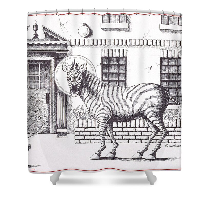 Drawing Shower Curtain featuring the drawing 16th Street Zebra NYC by William Hart McNichols