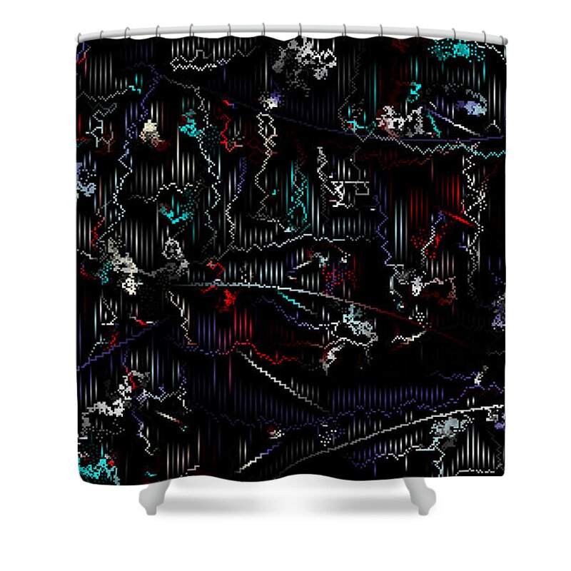 Abstract Digital Video 16x9 Captions Sound Youtube Pixels Shower Curtain featuring the digital art 16x9.v.10-#rithmart by Gareth Lewis