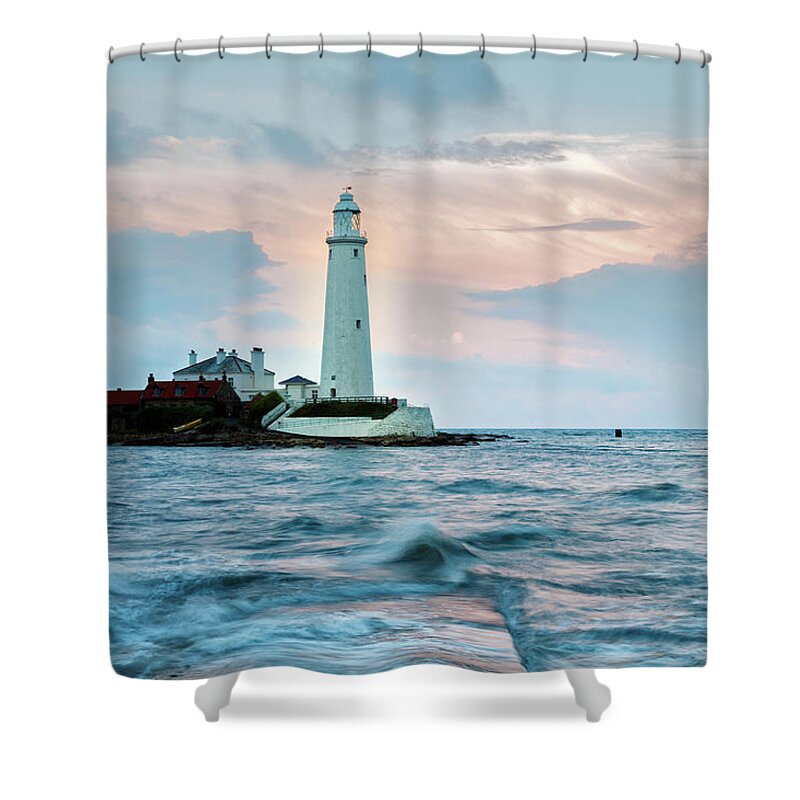Whitley Shower Curtain featuring the photograph Saint Mary's Lighthouse at Whitley Bay #17 by Ian Middleton