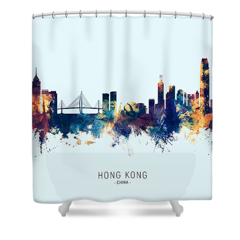Hong Kong Shower Curtain featuring the digital art Hong Kong Skyline #18 by Michael Tompsett