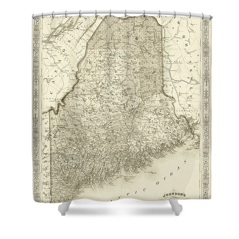 Maine Shower Curtain featuring the photograph 1866 Maine Map Historical Map New England Sepia by Toby McGuire