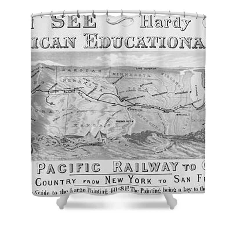 Arkansas Shower Curtain featuring the photograph 1880 Historical Over the Pacific Railway to California Map Black and White by Toby McGuire