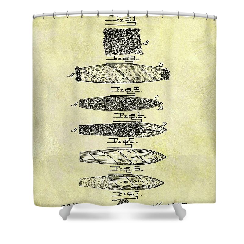 1887 Cigar Patent Shower Curtain featuring the drawing 1887 Cigar Patent by Dan Sproul