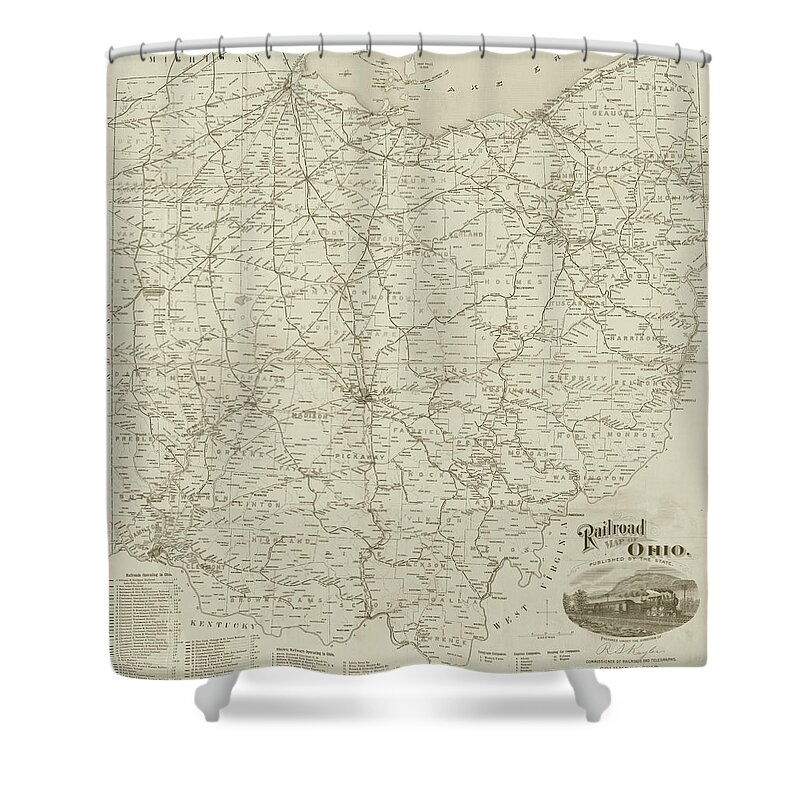 1898 Shower Curtain featuring the photograph 1898 Historical Railroad map of Ohio in Sepia by Toby McGuire