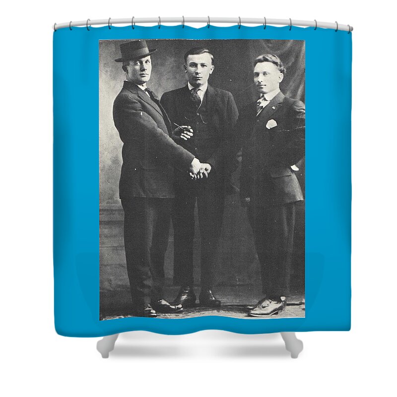 Handshake Shower Curtain featuring the photograph 1898 Three Men and a Handshake, Antique Photograph by Thomas Dans