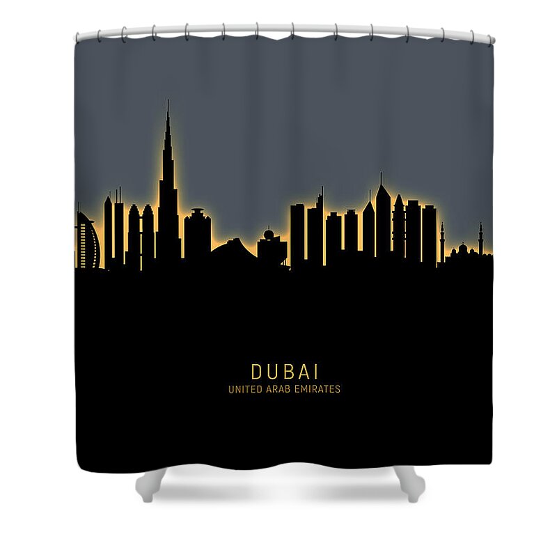 Dubai Shower Curtain featuring the digital art Dubai Skyline by Michael Tompsett