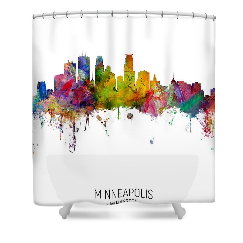 Minneapolis Shower Curtain featuring the digital art Minneapolis Minnesota Skyline #19 by Michael Tompsett