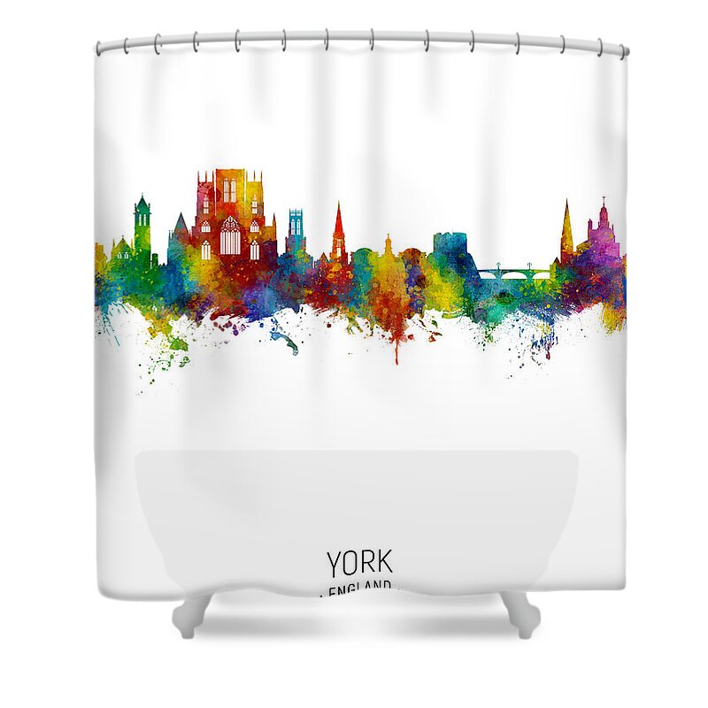 York Shower Curtain featuring the digital art York England Skyline by Michael Tompsett