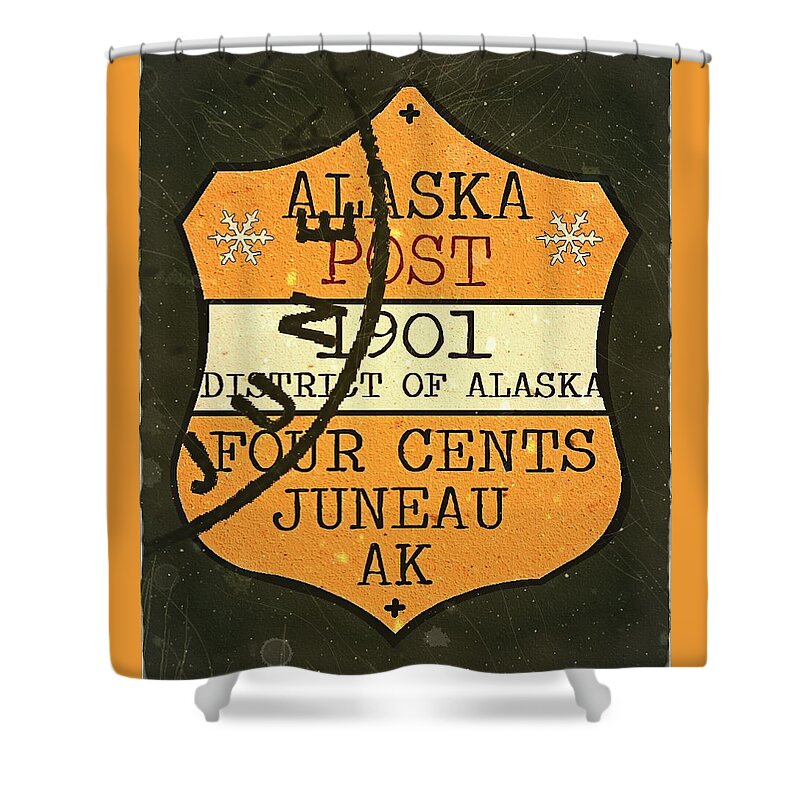Dispatch Shower Curtain featuring the digital art 1901 Union APO - Juneau Alaska - Local Mail Delivery - 4cts. Cantaloupe - Mail Art Post by Fred Larucci