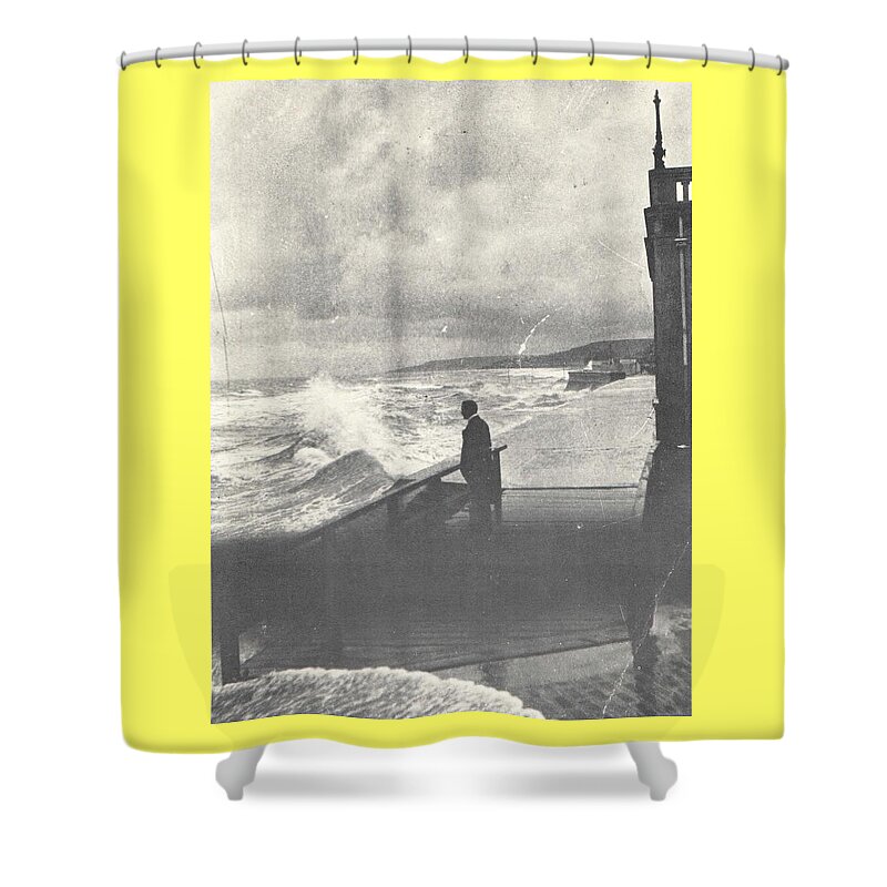 Seaside Shower Curtain featuring the photograph 1914 Man by Ocean Surf, Antique Photograph by Thomas Dans