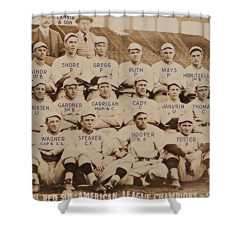 Boston Red Sox Team Photos Shower Curtain featuring the mixed media 1915 Boston Red Sox Team Photo by Row One Brand