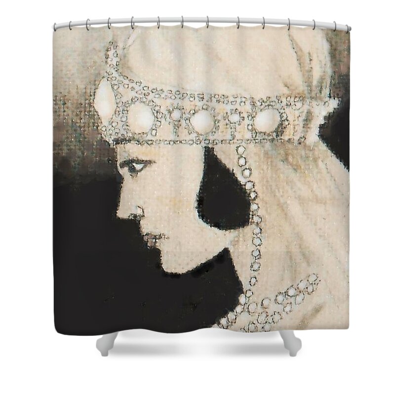 Bride Shower Curtain featuring the drawing 1920's Bride by Jayne Somogy