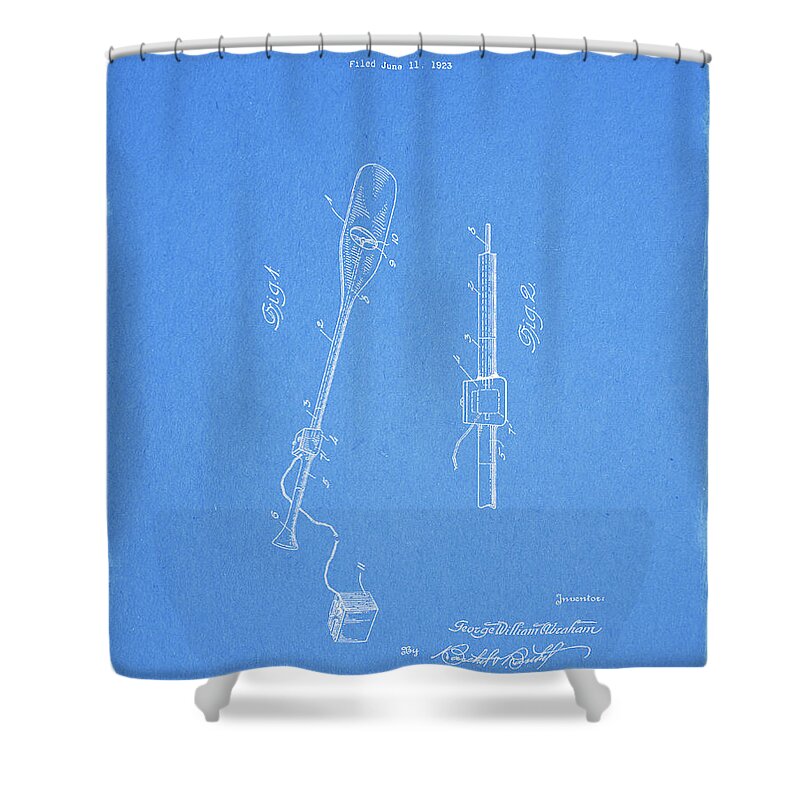 1924 Paddle Patent Shower Curtain featuring the drawing 1924 Paddle Patent by Dan Sproul