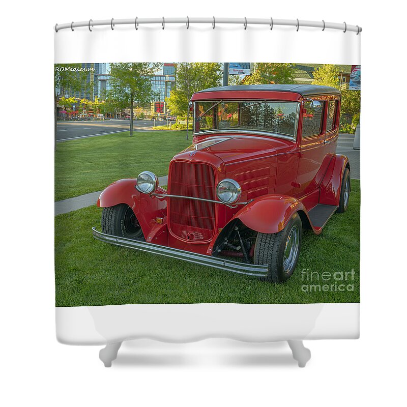 1931 Ford Model A Deluxe Tudor Shower Curtain featuring the photograph 1931 Ford Model A Deluxe Tudor 2 door-2 by PROMedias US