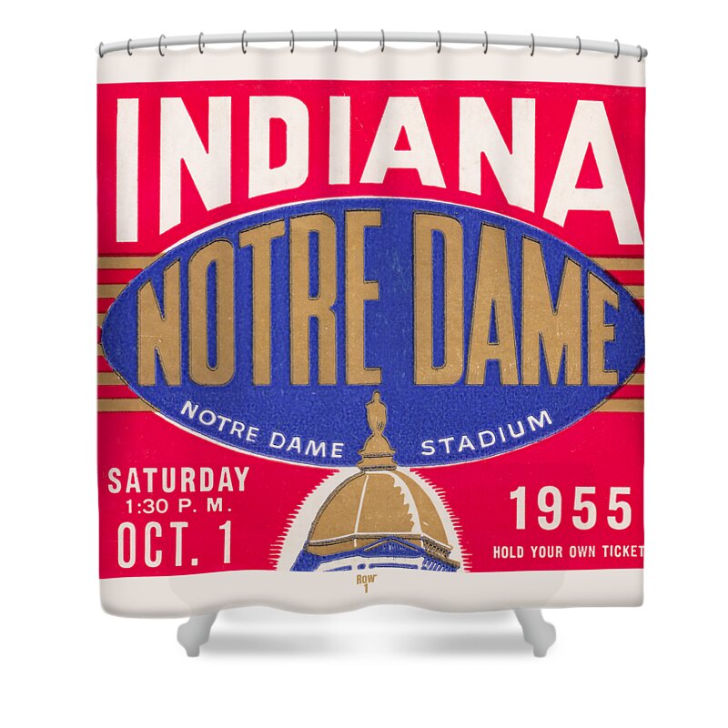 1955 Shower Curtain featuring the mixed media 1955 Indiana vs. Notre Dame Football Ticket Stub Art by Row One Brand