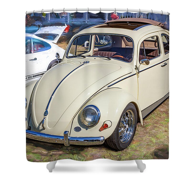 1955 Tan Volkswagen Beetle Vw Bug Shower Curtain featuring the photograph 1955 Tan Volkswagen Beetle X103 #1955 by Rich Franco