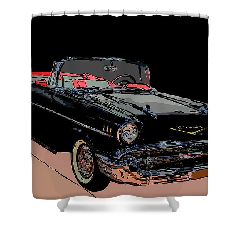 1957 Chevy Bel Air Convertible Shower Curtain featuring the drawing 1957 Chevy Bel Air Convertible Digital drawing by Flees Photos