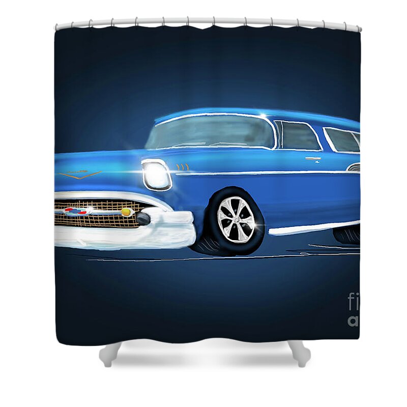 Hot Rod Shower Curtain featuring the digital art 1957 Chevy Nomad by Doug Gist