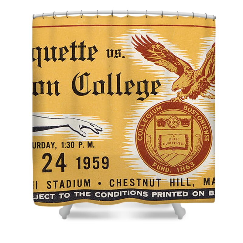 Boston College Shower Curtain featuring the mixed media 1959 Marquette vs. Boston College by Row One Brand