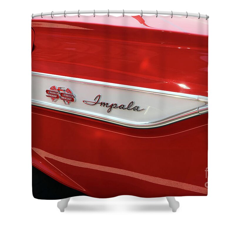 1961 Shower Curtain featuring the photograph 1961 Chevy Impala SS 2 Door Hardtop Emblem 9700 by Jack Schultz