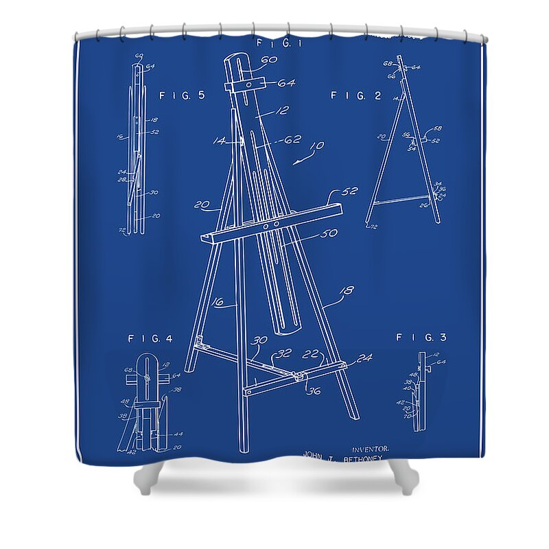 1965 Easel Patent Print Shower Curtain featuring the drawing 1965 Easel Blue Patent Print by Greg Edwards